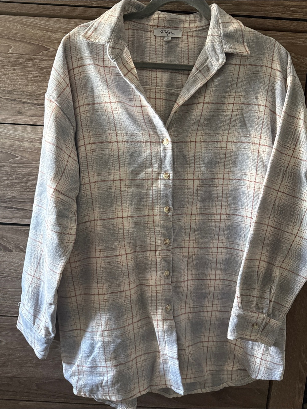 Polagram Beige and Rust Plaid Button-Down Shirt